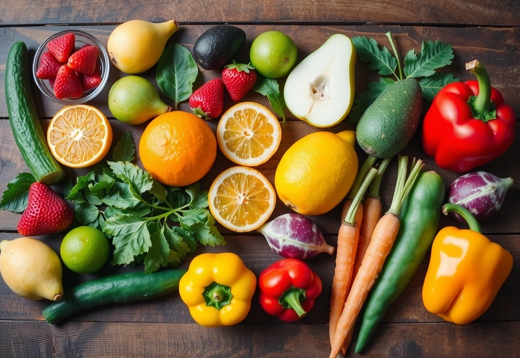 Assortiment de fruits et légumes frais riches en vitamines